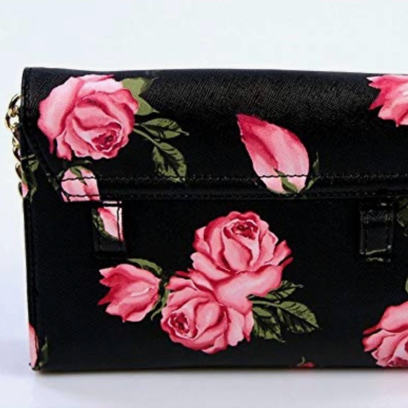 Guess Black and Pink Floral Clutch with Gold Chain - Picture 2 of 3